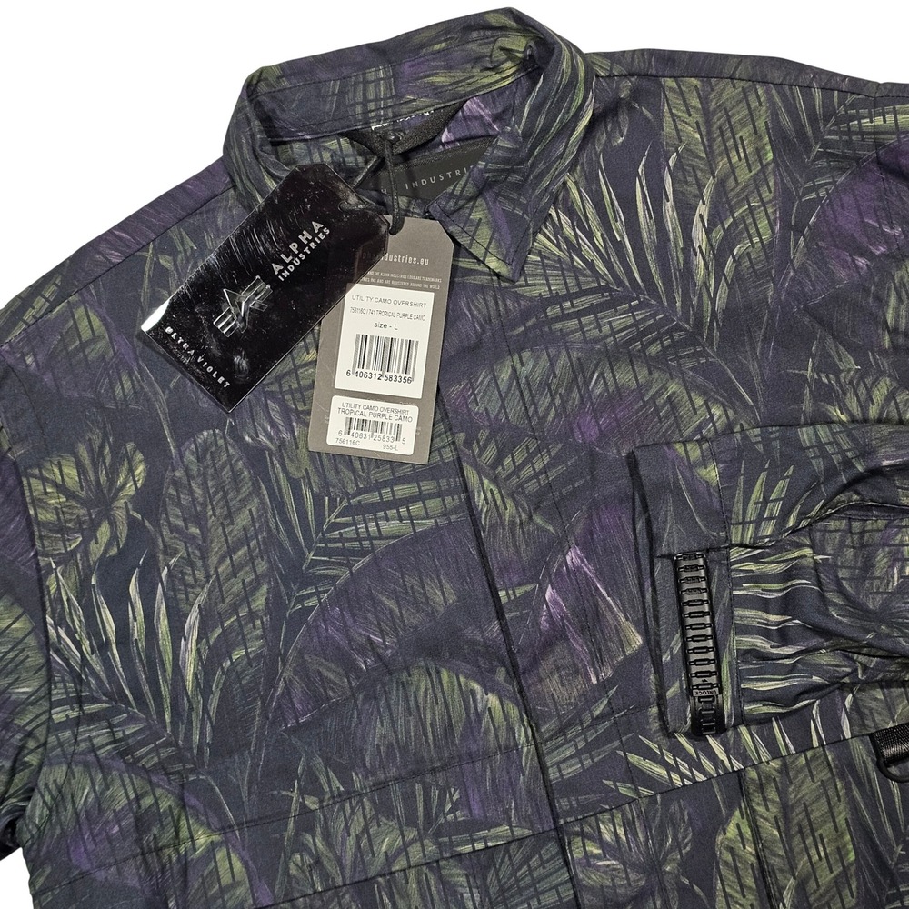 Alpha Industries Utility Camo Overshirt Mens L Purple Green Tropical Streetwear